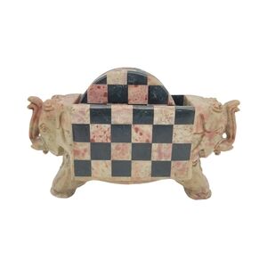 Novica Handcrafted Soapstone Elephant Checker Coaster Set India